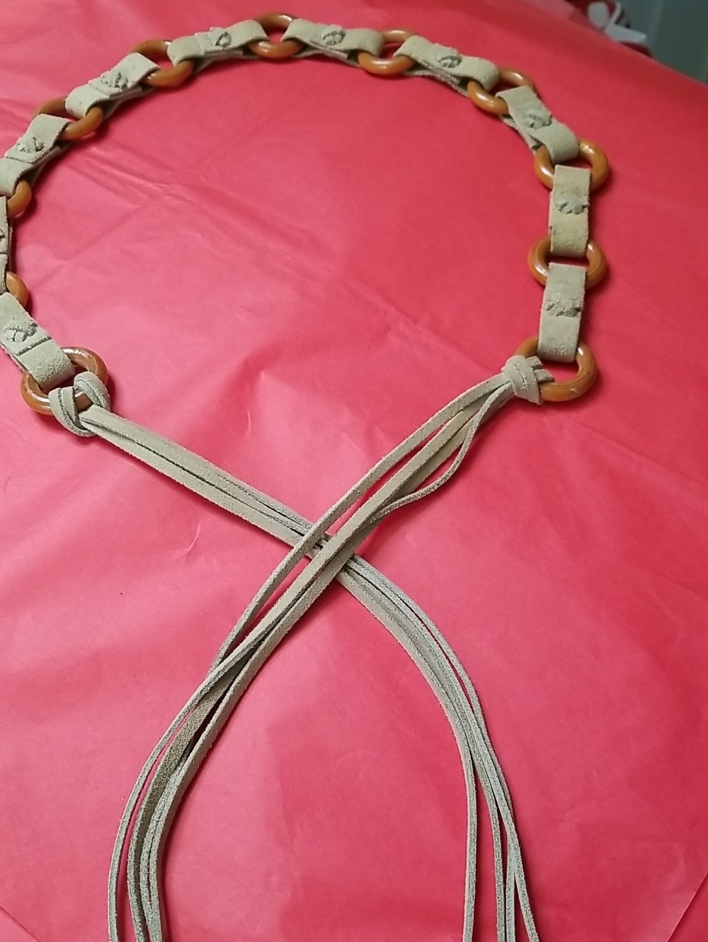 Leather/Wood Boho Tassle Belt 54 Inch EUC